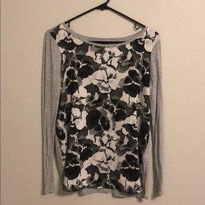 black and white long sleeve floral top